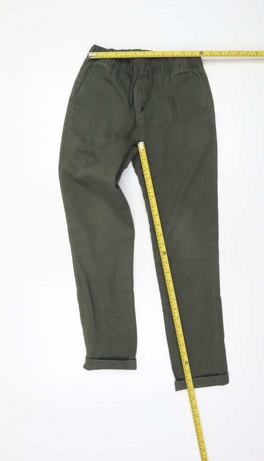 ASOS Women’s Green Chino Trousers L 32in Cotton Twill Elastic Waist