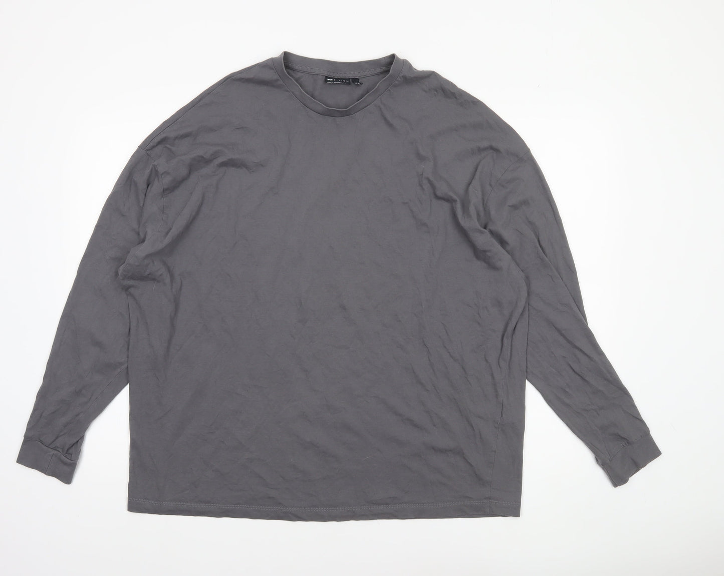 ASOS DESIGN Men's Grey Long Sleeve Crew Neck Cotton Top M