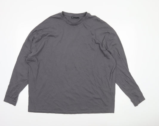 ASOS DESIGN Men's Grey Long Sleeve Crew Neck Cotton Top M