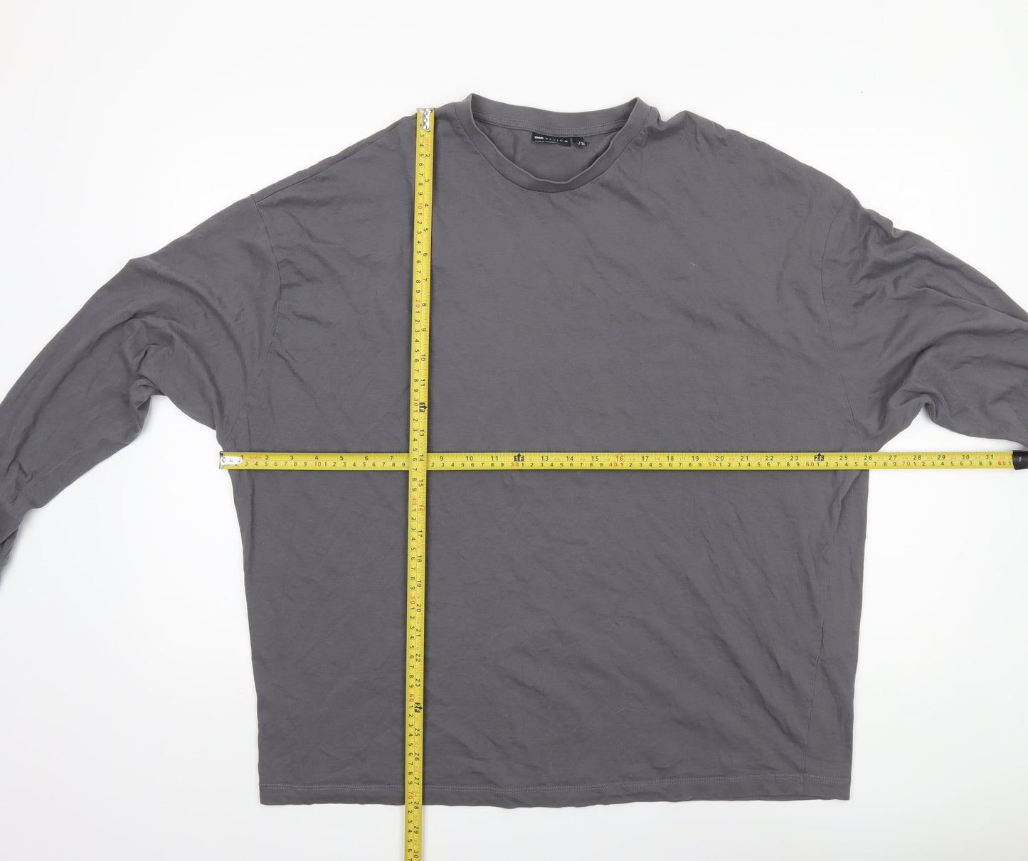 ASOS DESIGN Men's Grey Long Sleeve Crew Neck Cotton Top M