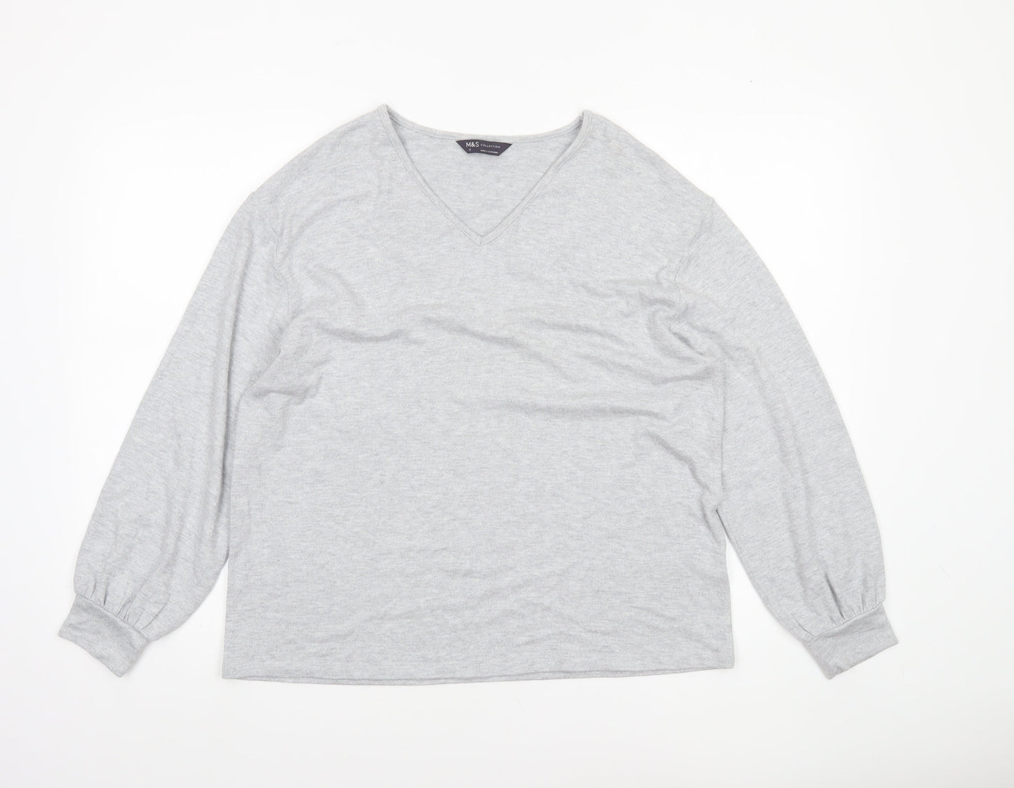 Marks and Spencer Womens Grey V-Neck Glitter Knit Jumper Size 14