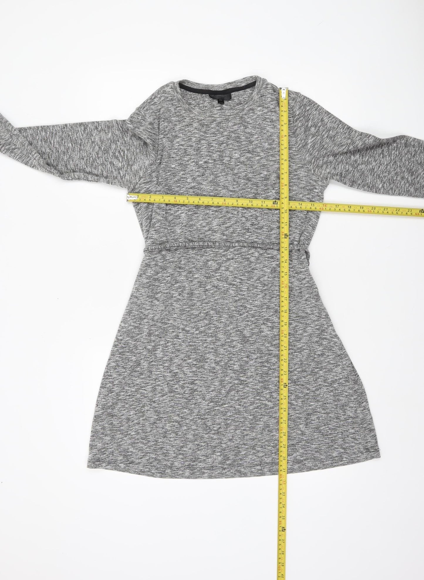 Topshop Women Grey A-Line Long Sleeve Cotton Dress UK 10