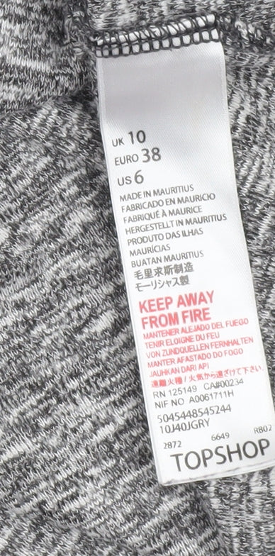 Topshop Women Grey A-Line Long Sleeve Cotton Dress UK 10