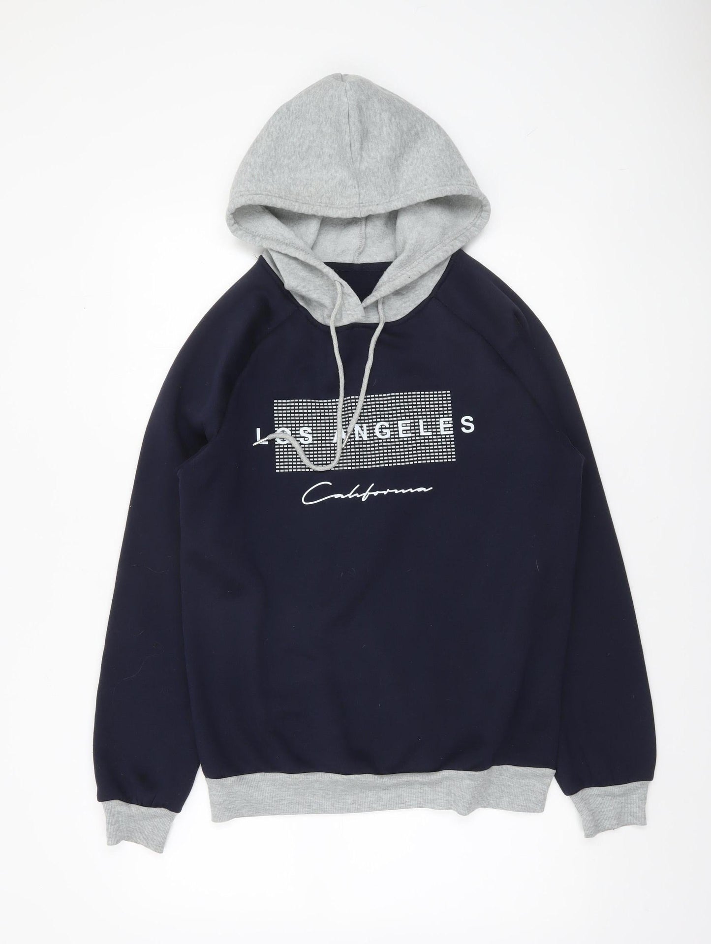 SHEIN Men's Navy & Grey Pullover Hoodie Small Graphic Print