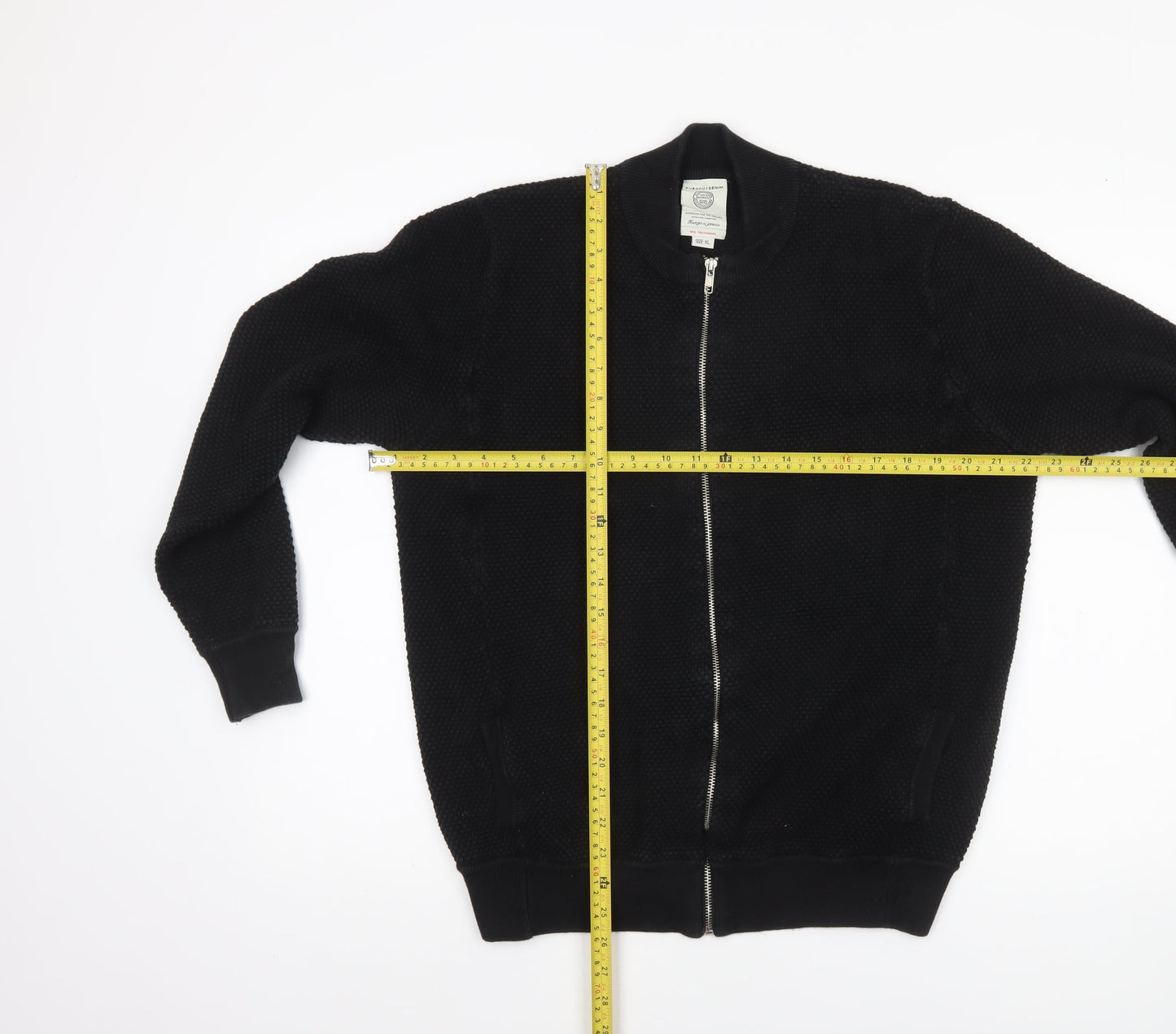 Kuegou Jeans Men’s Black Knit Bomber Jacket XL Zip Up Casual