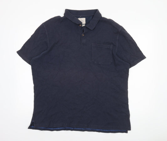 White Stuff Men's Blue 2XL Cotton Short Sleeve Polo Shirt