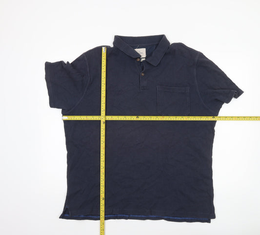White Stuff Men's Blue 2XL Cotton Short Sleeve Polo Shirt