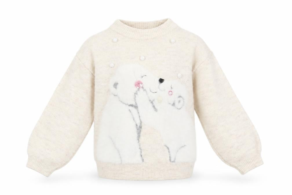 Primark Girls Beige Animal Knit Jumper 6-7 Years Winter Pullover Sweater