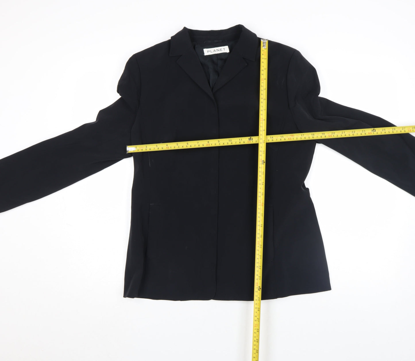 Planet Womens Black Size 12 Regular Fit Mid-Length Blazer Jacket