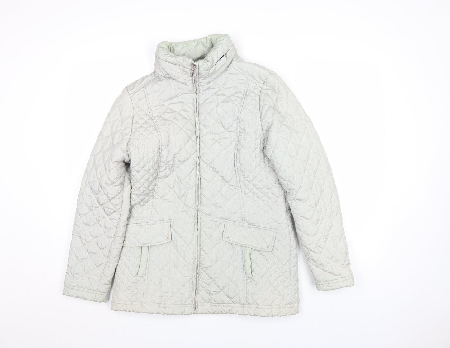 BM Collection Women's Grey Quilted Mid-Length Zip Jacket Size 10