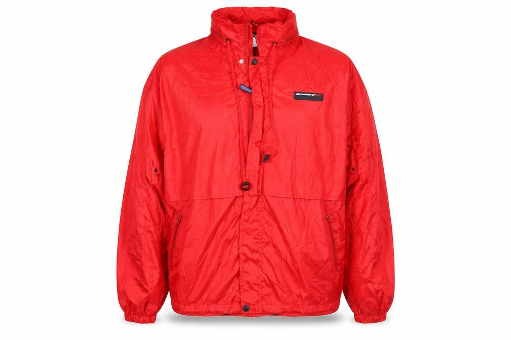 Front view of Speedo Men's Red L Lightweight Windbreaker Jacket Hooded Nylon