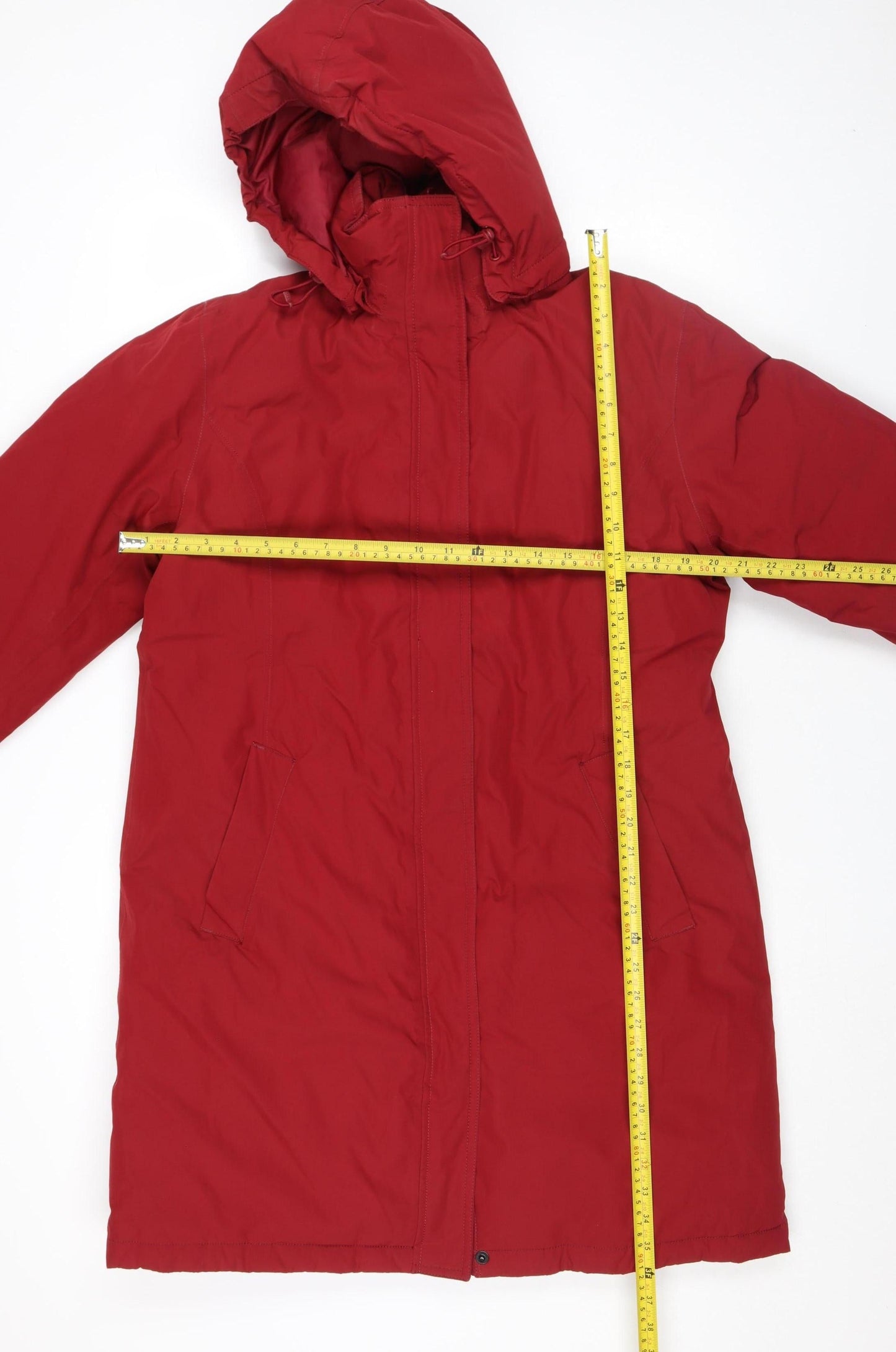 Lands' End Womens Red Hooded Long Parka Coat Size M