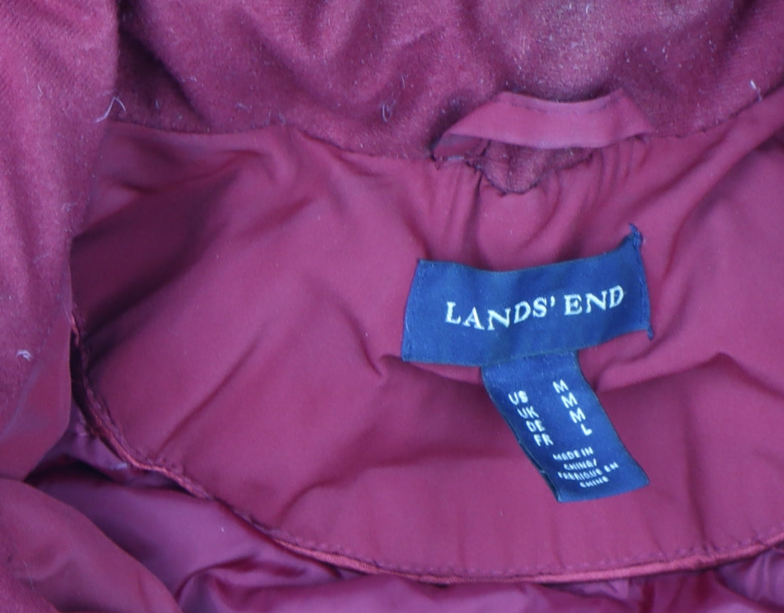 Lands' End Womens Red Hooded Long Parka Coat Size M
