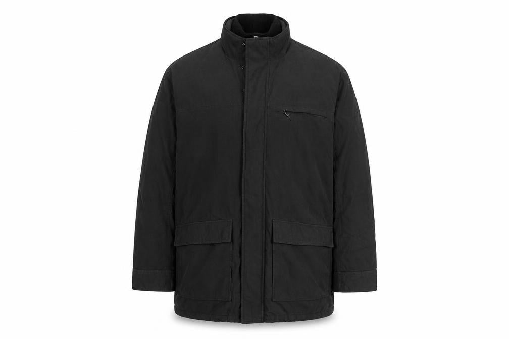 Front view of Thomas Nash Men's Black L Parka Jacket Polyester Nylon Lined