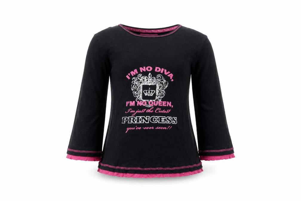 Front view of Next girls’ black princess graphic 3/4 sleeve cotton t-shirt m