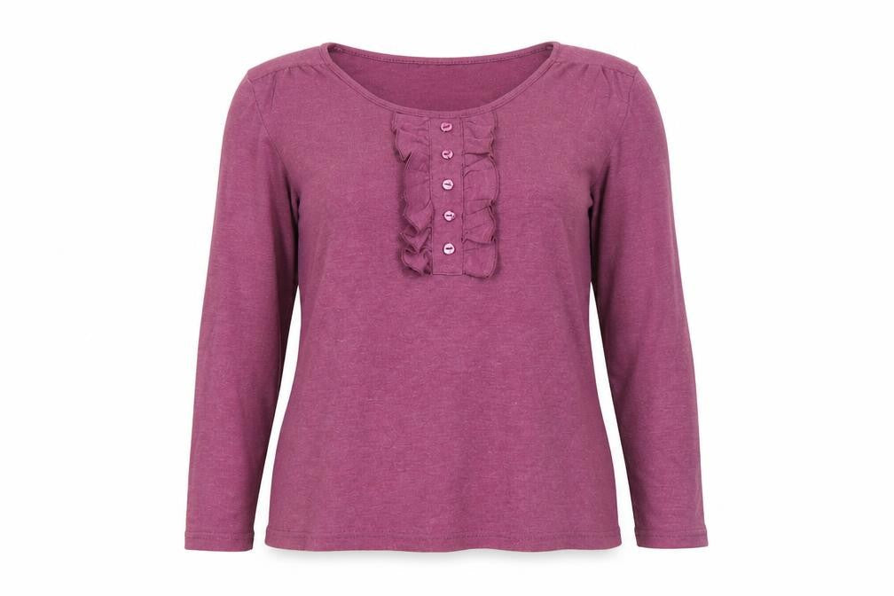 Klass Women’s Purple Long Sleeve Ruffle Button Tunic Blouse Size M