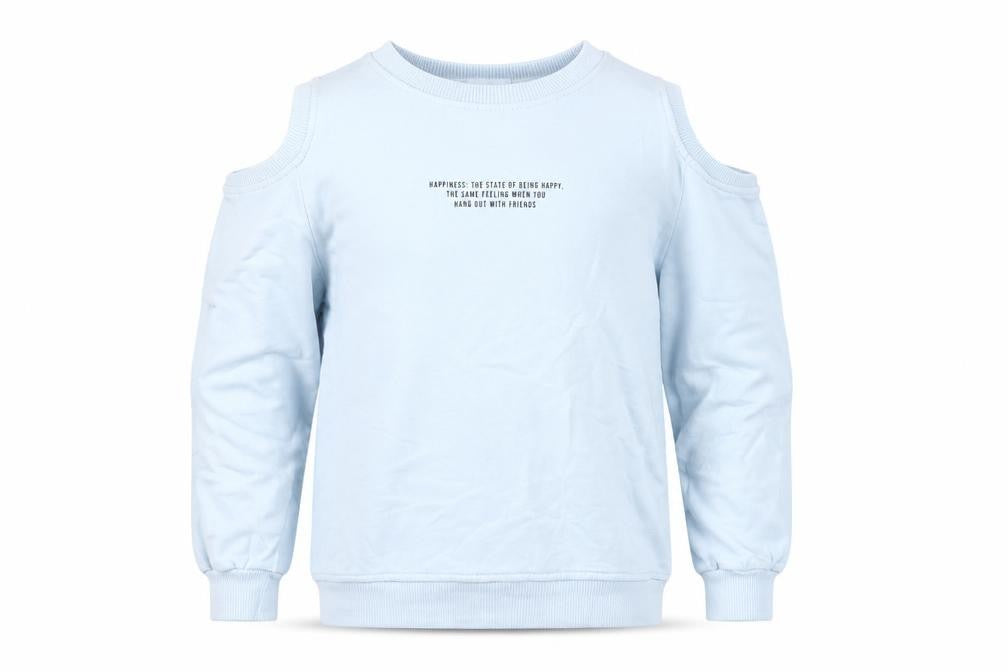 Zara Girls Blue Pullover Sweatshirt 9 Years Cut Out Shoulder Graphic Print