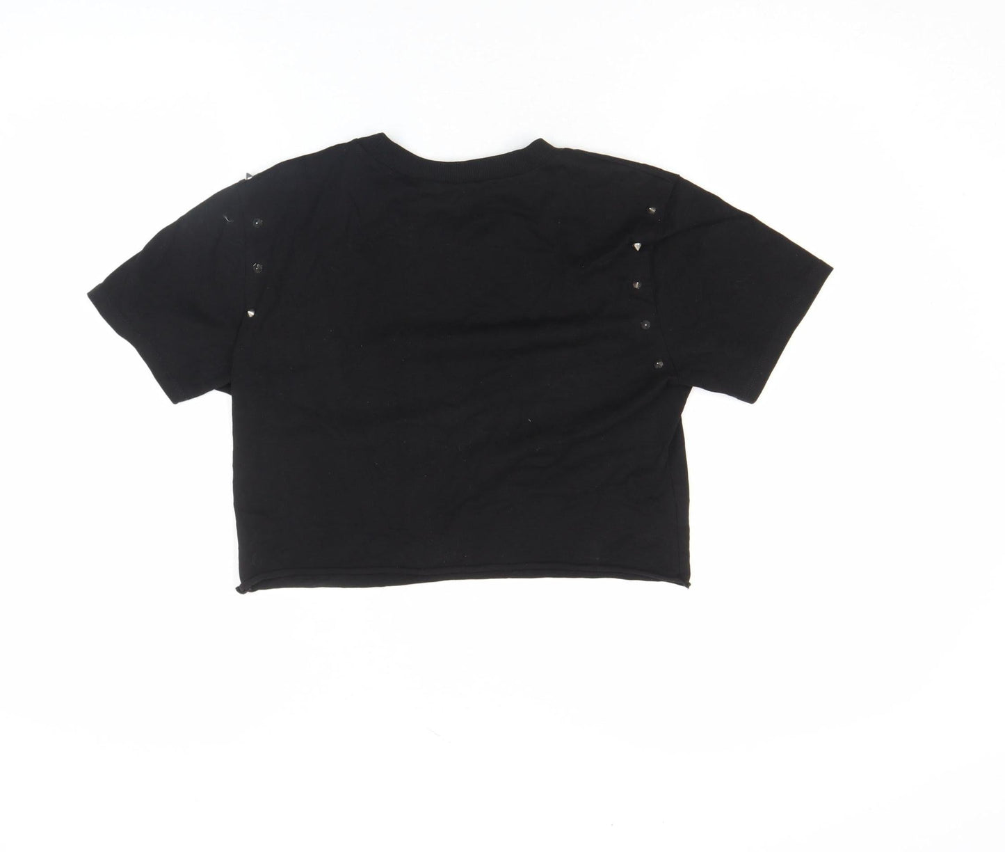 Asos Design Women Black Cropped Studded Jersey T-Shirt Size M