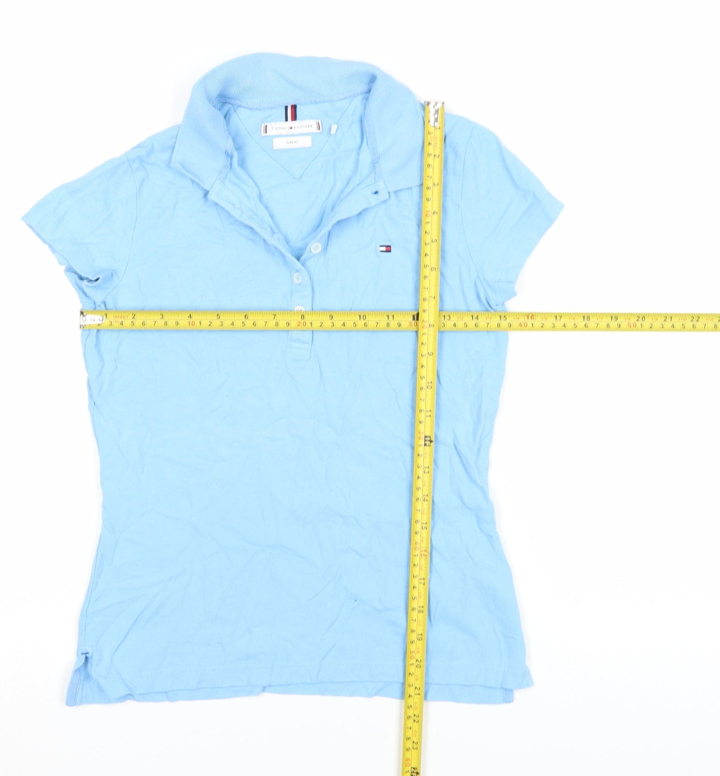 Tommy Hilfiger Women Blue Slim Fit Polo Shirt Cotton S