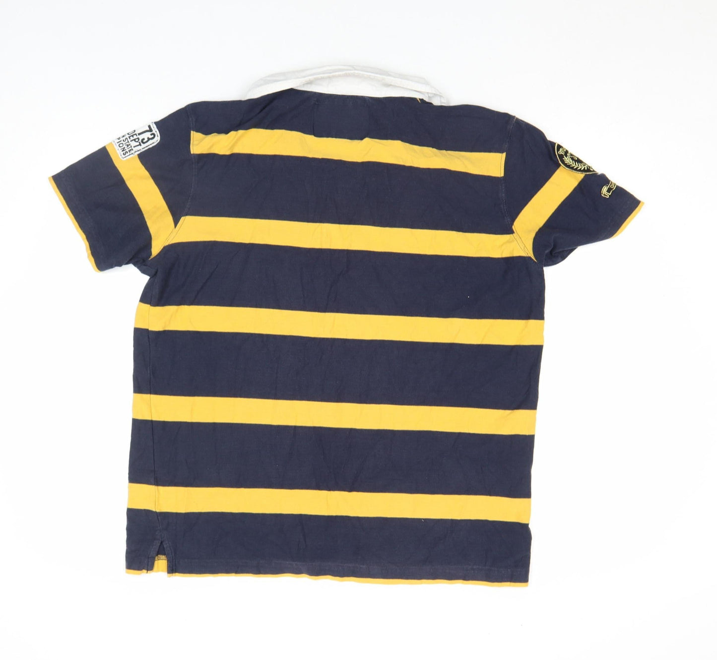 Lee Cooper Men's Navy Yellow Striped Rugby Polo Shirt M