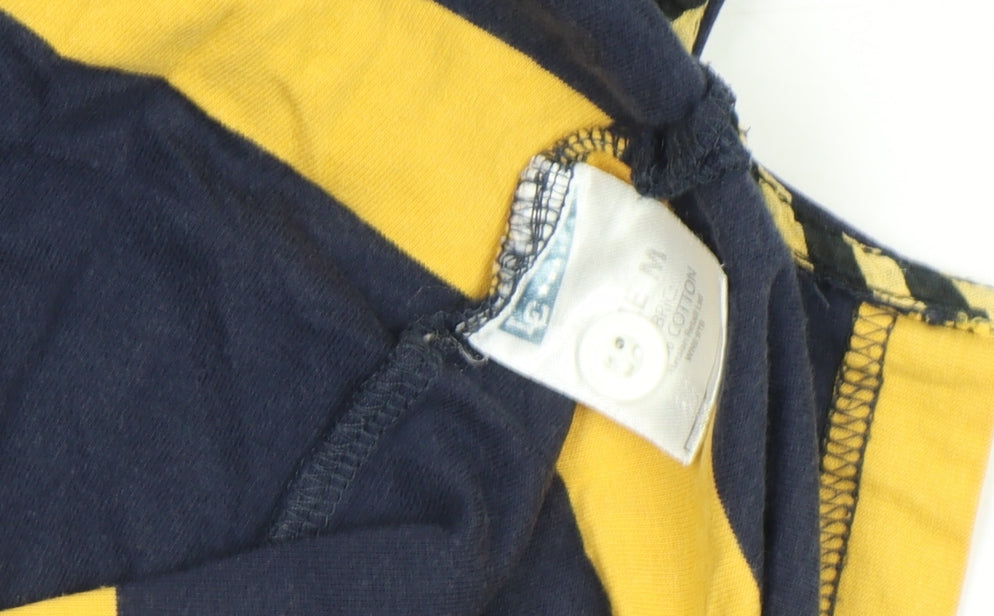 Lee Cooper Men's Navy Yellow Striped Rugby Polo Shirt M