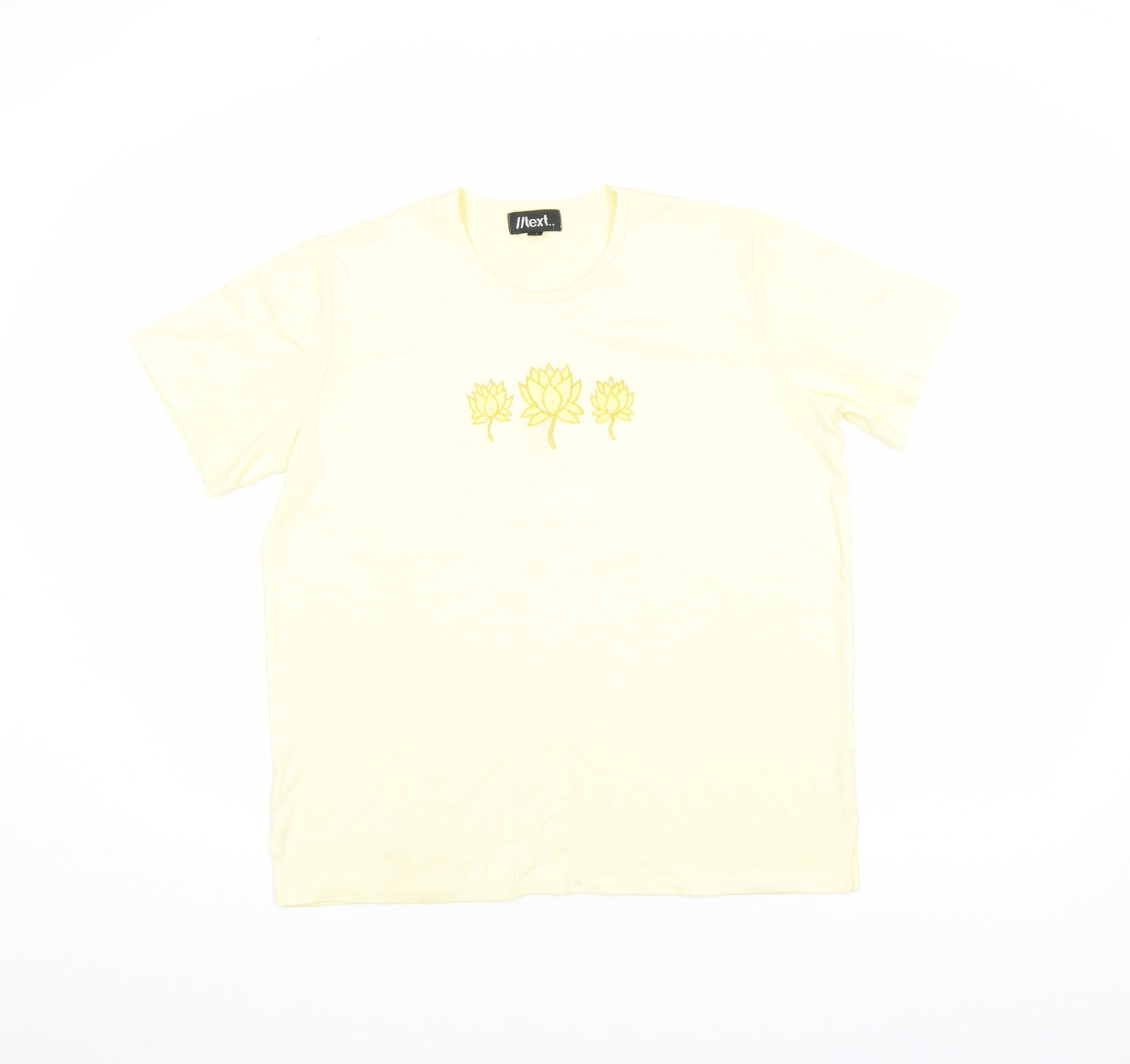 Next Womens Yellow Floral Cotton T-Shirt M Short Sleeve