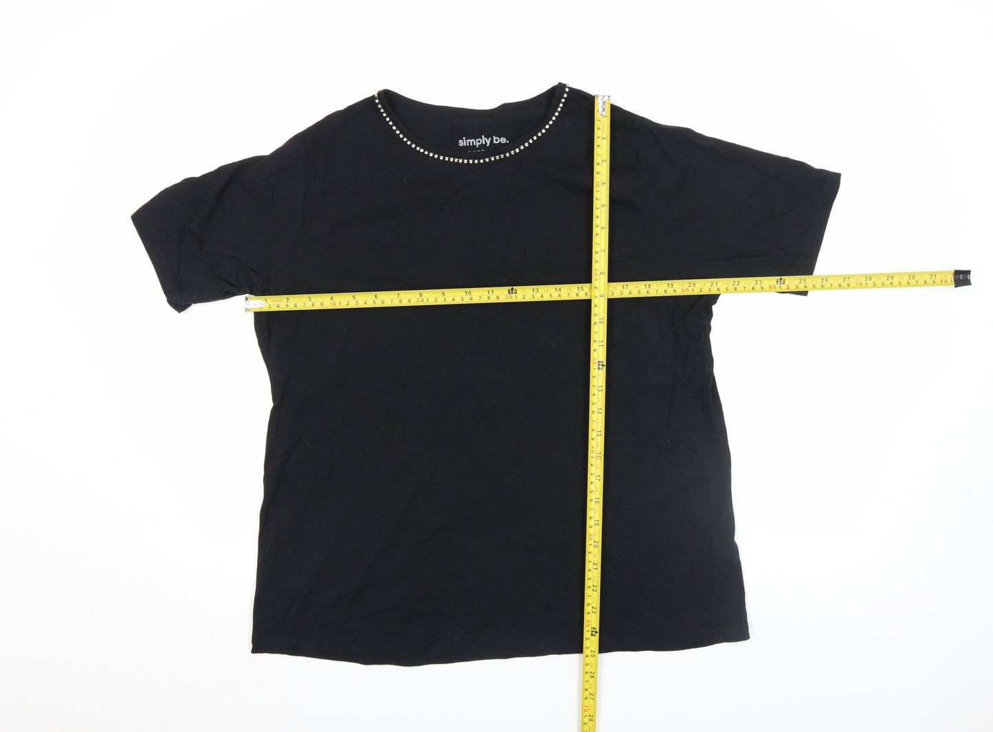 Simply Be Womens Black Beaded Neck Short Sleeve Cotton T-Shirt Size 16