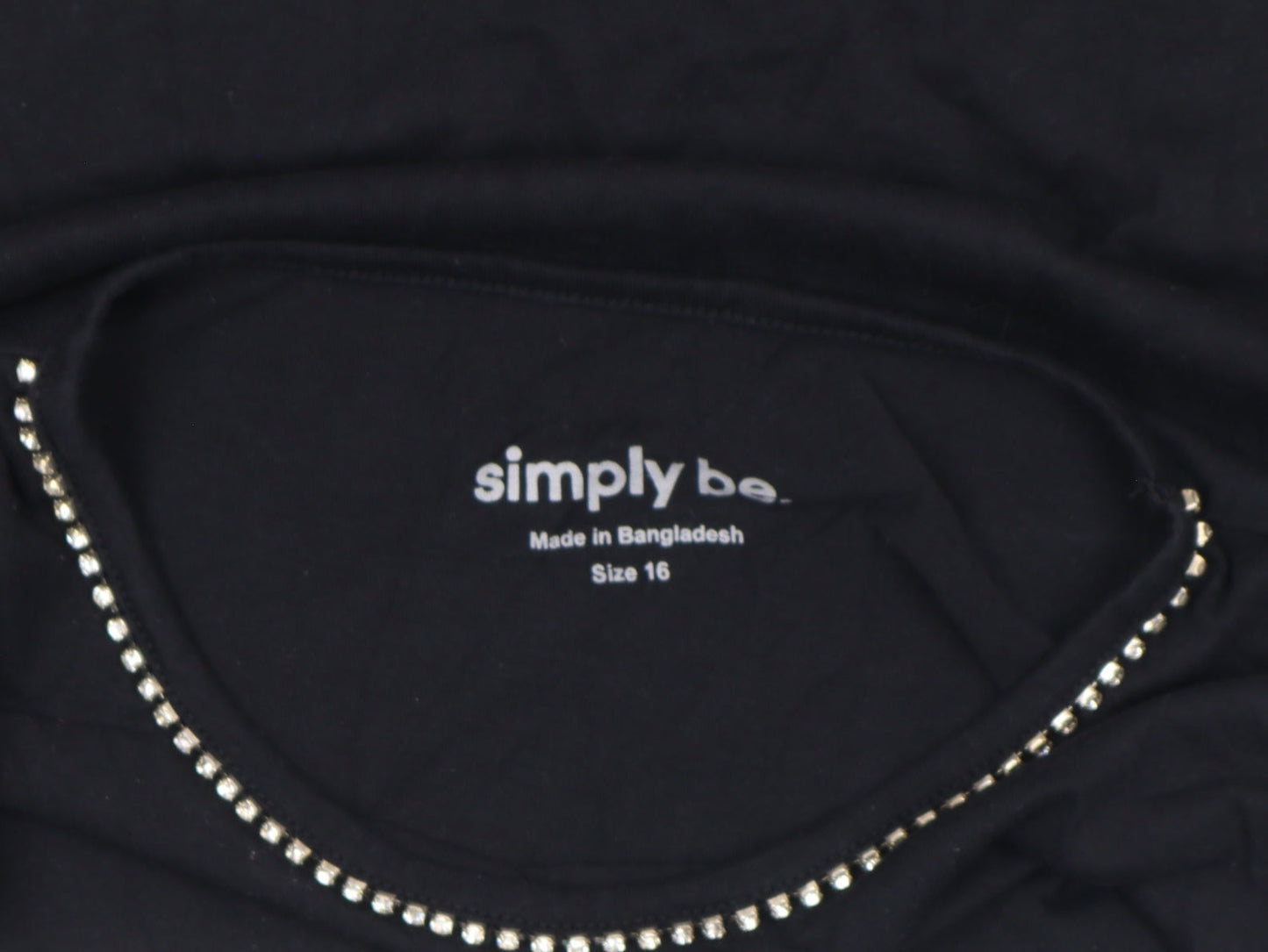 Simply Be Womens Black Beaded Neck Short Sleeve Cotton T-Shirt Size 16