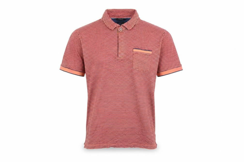 Marks and Spencer Autograph Men's Orange Striped Cotton Polo Shirt Size L