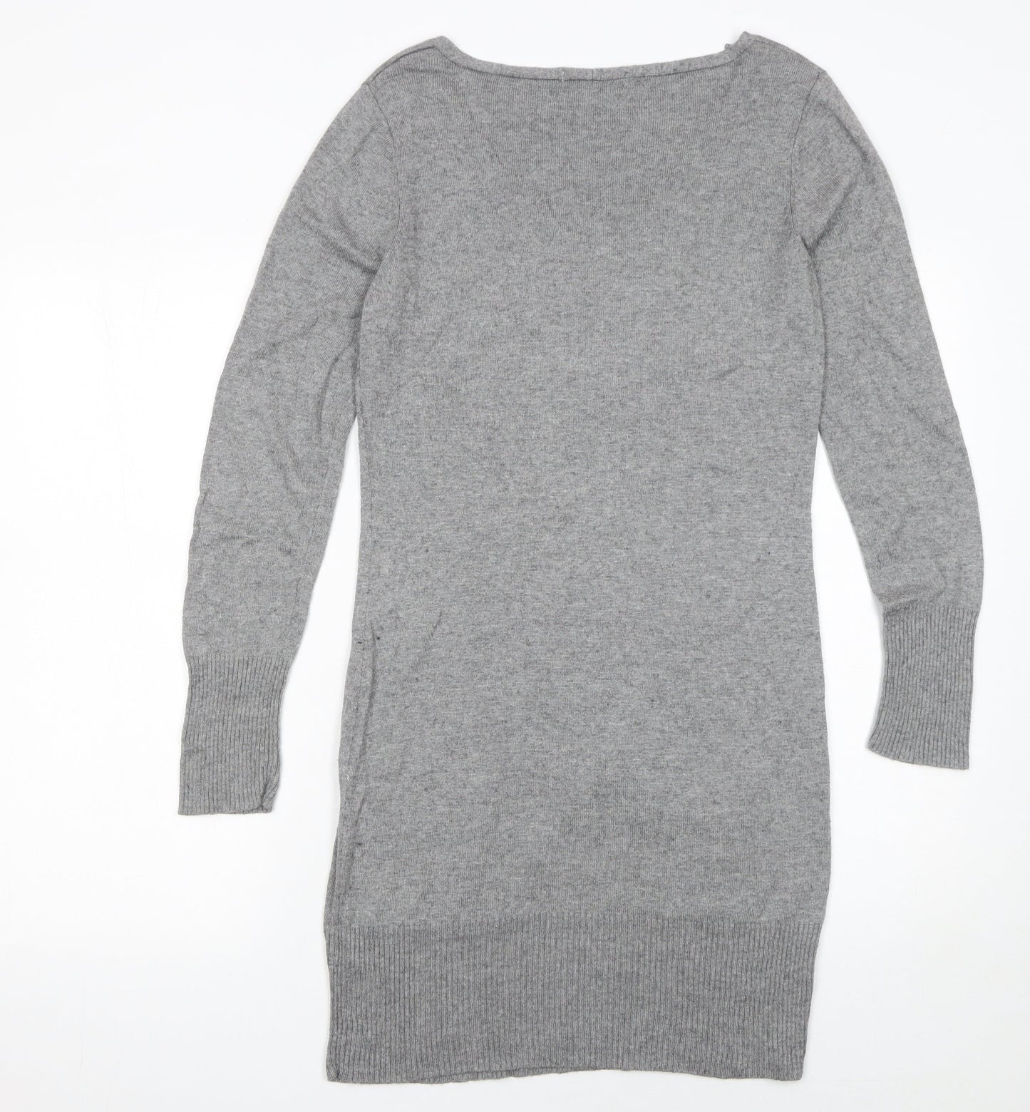 Marks and Spencer Women’s Grey Knit Jumper Dress Size 10 V-Neck Long Sleeve