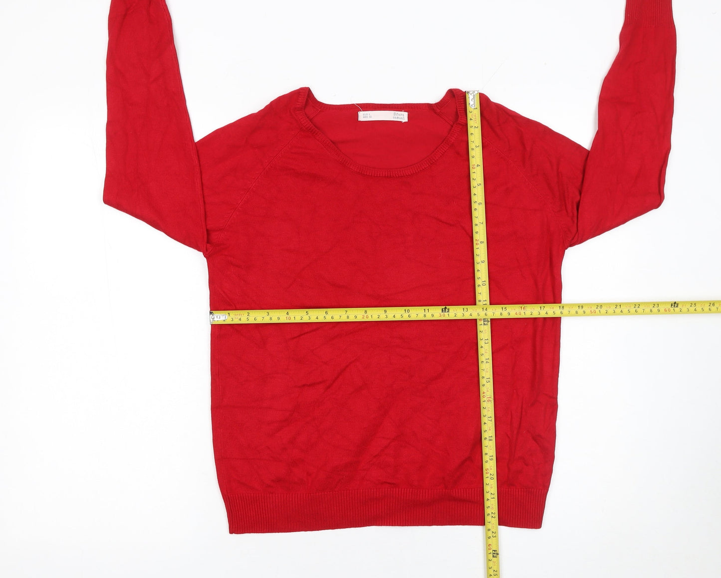 Sfera Womens Red Cotton Long Sleeve Scoop Neck Jumper Size 12