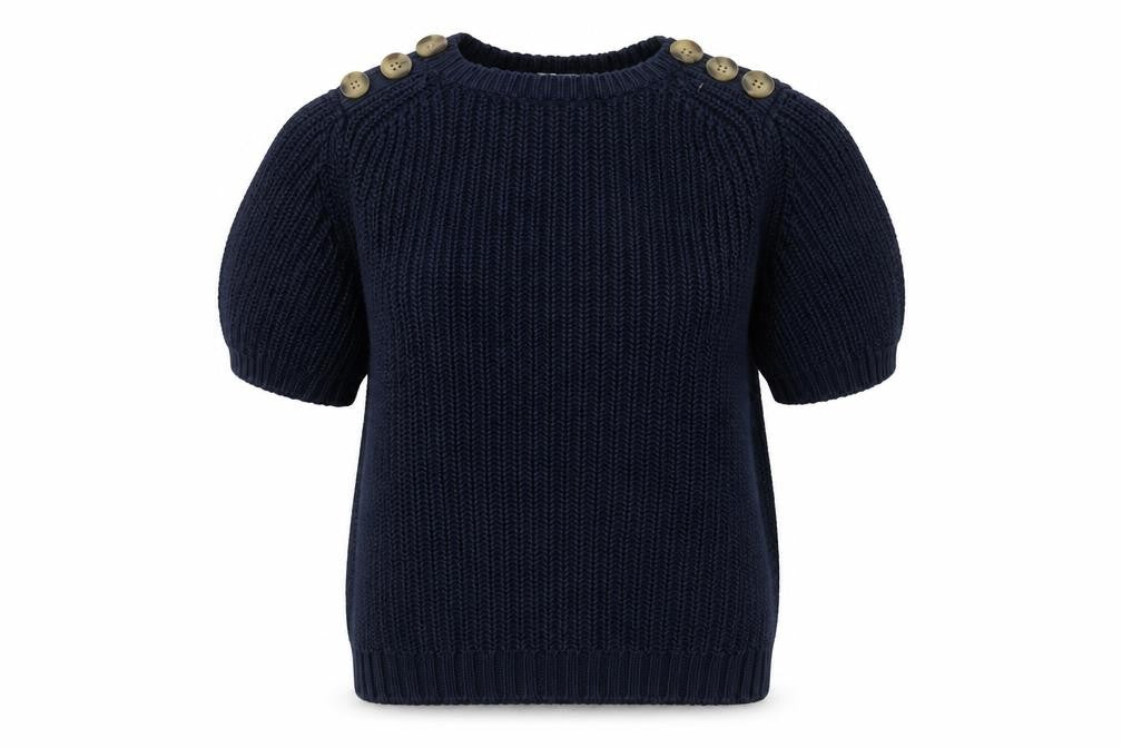 RR Women’s Blue Cotton Short Sleeve Chunky Knit Jumper S