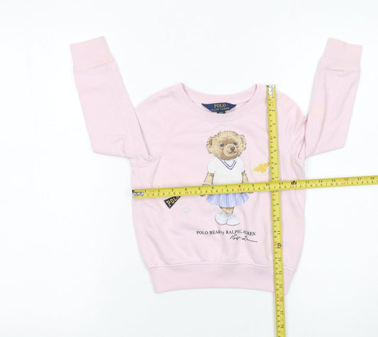 Ralph Lauren Girls Pink Sweatshirt Size 4 Years Pullover Bear Graphic