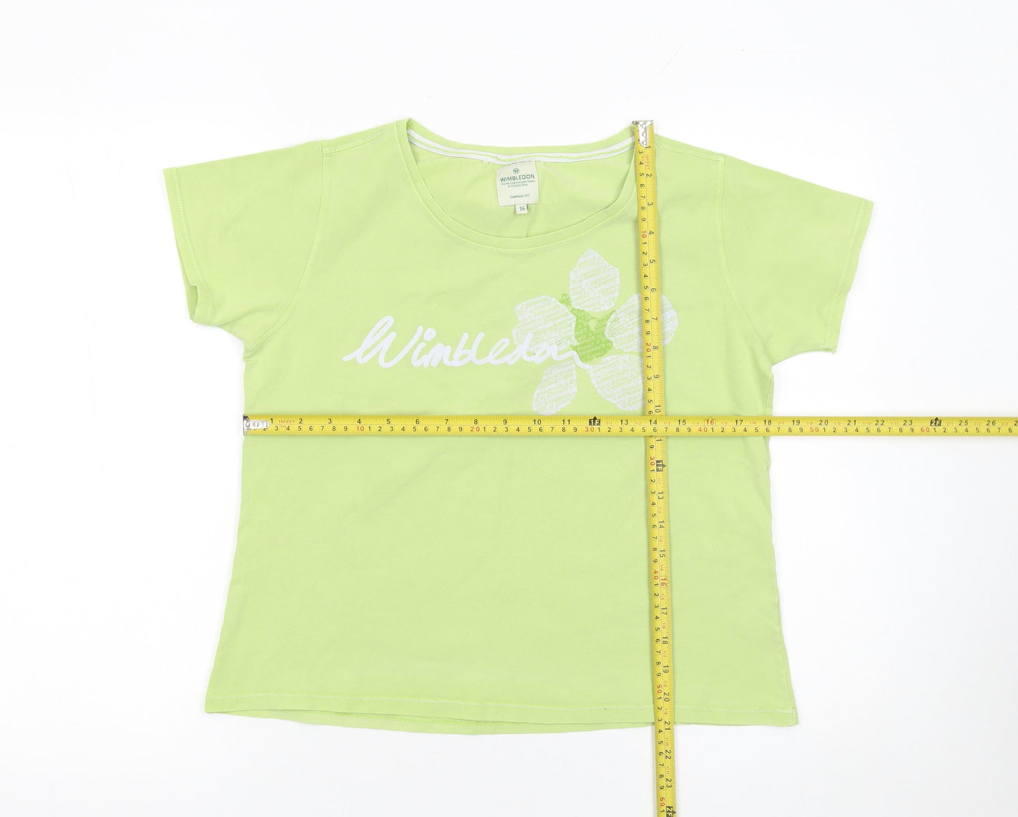 Wimbledon Womens Green Size 16 Cotton T-Shirt Short Sleeve