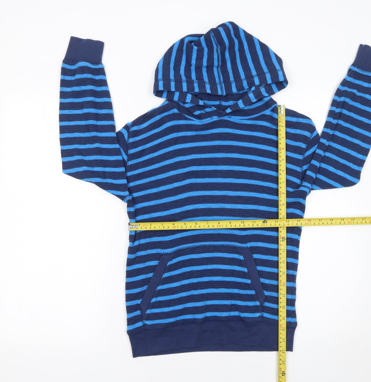 Gap Kids Boys Blue Striped Cotton Pullover Hoodie 8-9 Years