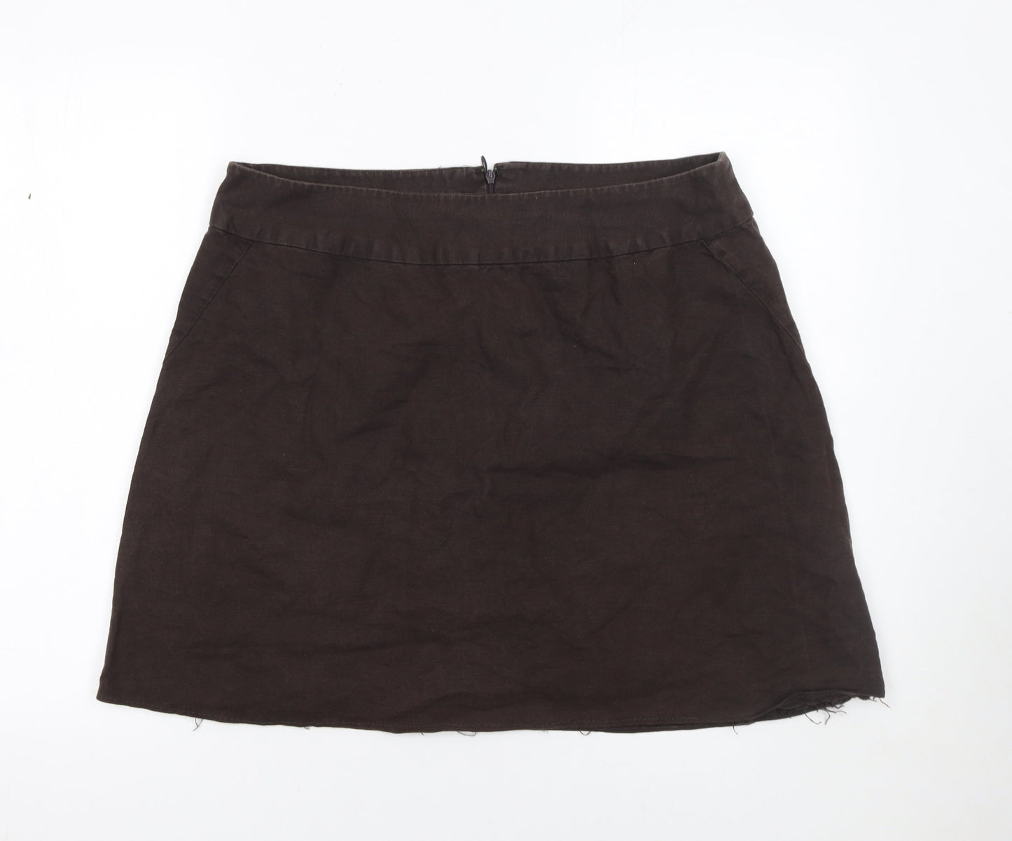 Laura Ashley Women Brown Linen Short Straight Skirt Size 16