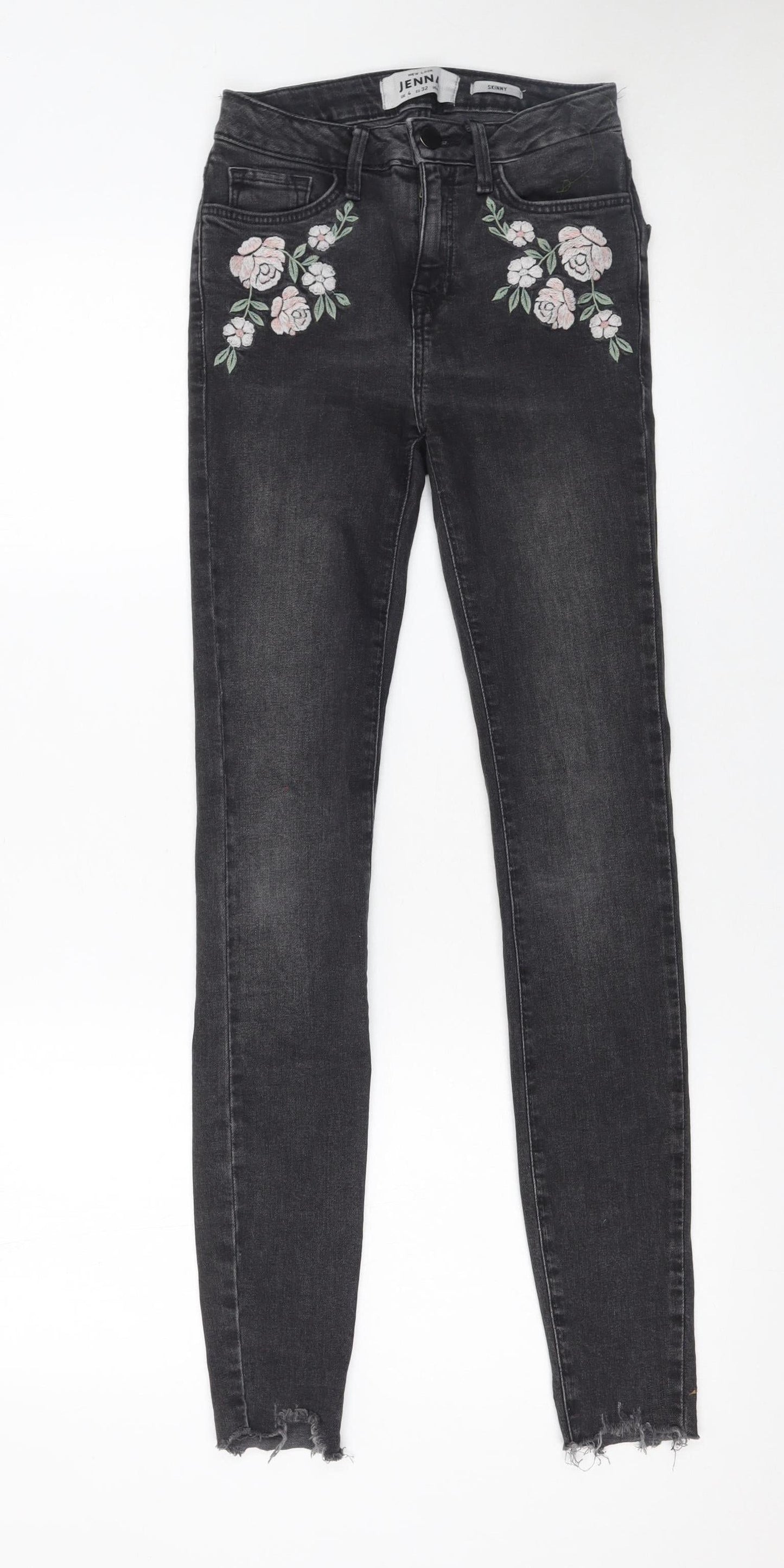 New Look Women's Black Skinny Flower Embroidered Jeans UK 4