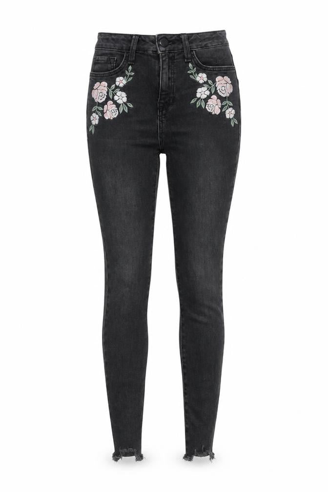 New Look Women's Black Skinny Flower Embroidered Jeans UK 4