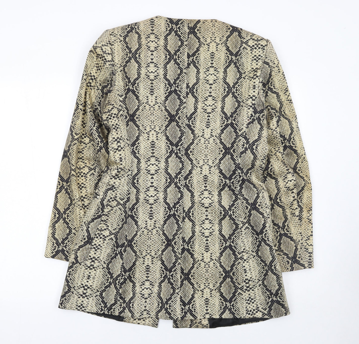 Zara Women's Beige Snake Print Zip Long Overcoat Size 16