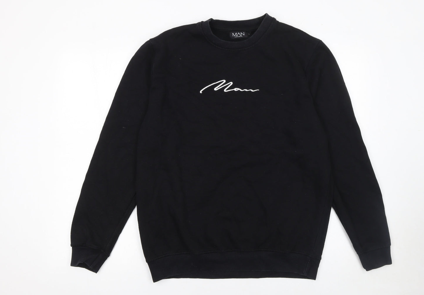boohooMAN Men’s Black Embroidered Logo Pullover Sweatshirt Size L
