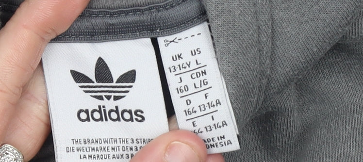 Adidas Boys Grey Pullover Hoodie Size 13-14 Years Cotton Blend