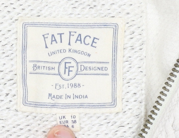 Womens UK 10 Regular Fat Face Ivory Full Zip Tight-Knit