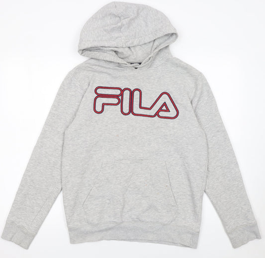 FILA Mens Grey Pullover Hoodie Small Regular Fit Logo Fleece Sweatshirt