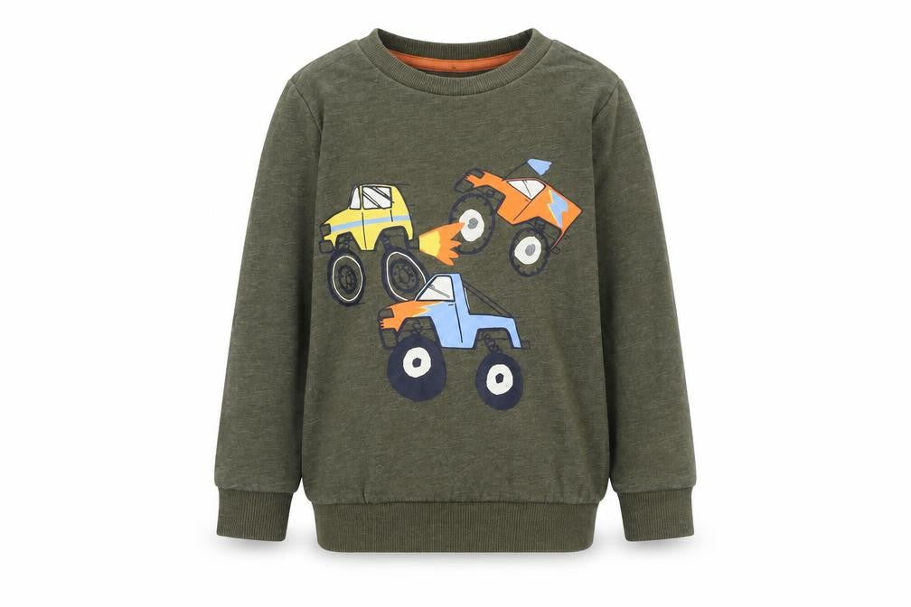 F&F Boys Green Pullover Sweatshirt 5-6 Years Monster Truck Graphic