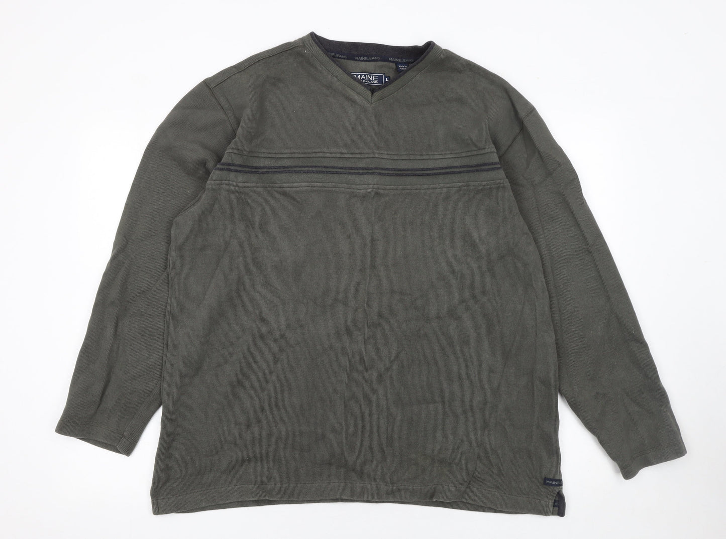 Maine New England Men’s Green Cotton V-Neck Pullover Sweatshirt Size L