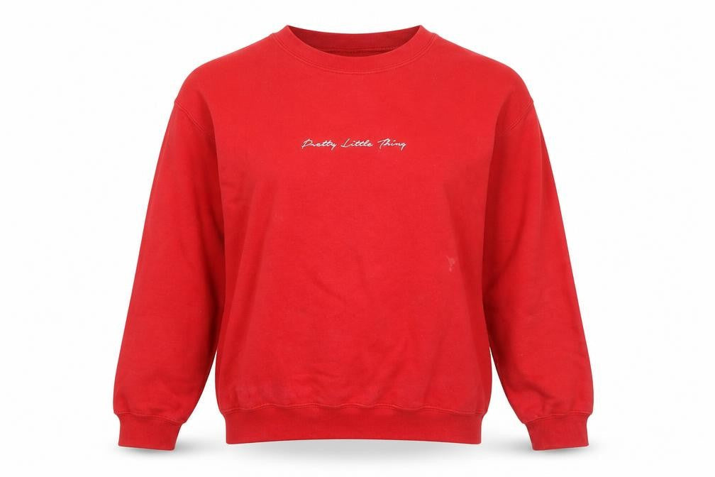 PrettyLittleThing Women Red Graphic Logo Sweatshirt Size S Cotton Blend