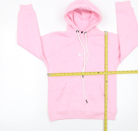 Nike Girls Pink Pullover Hoodie Size 152 Fleece Cotton Blend Hooded Sweatshirt
