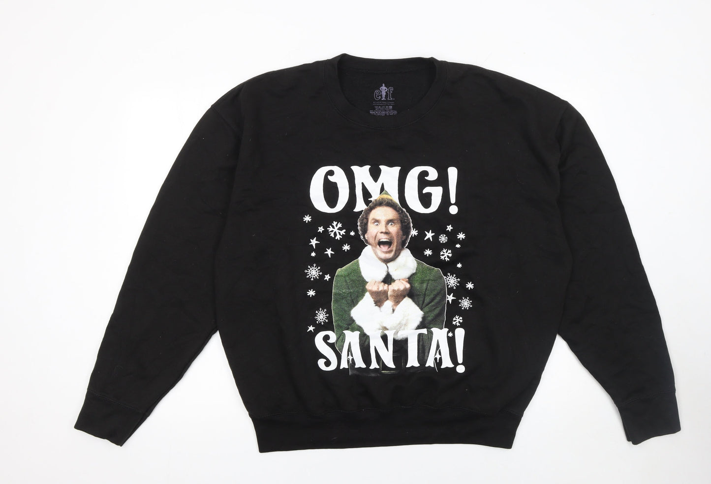 Elf Black Christmas Sweatshirt XL Women's OMG Santa Graphic