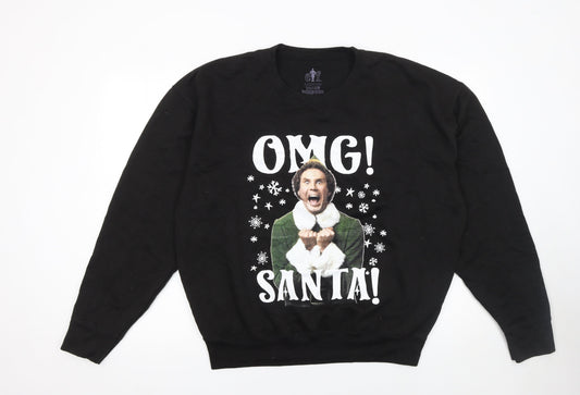 Elf Black Christmas Sweatshirt XL Women's OMG Santa Graphic