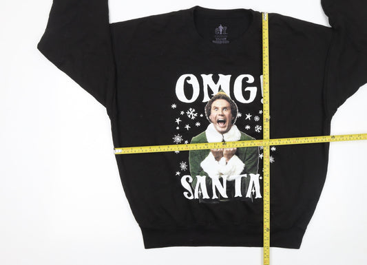 Elf Black Christmas Sweatshirt XL Women's OMG Santa Graphic